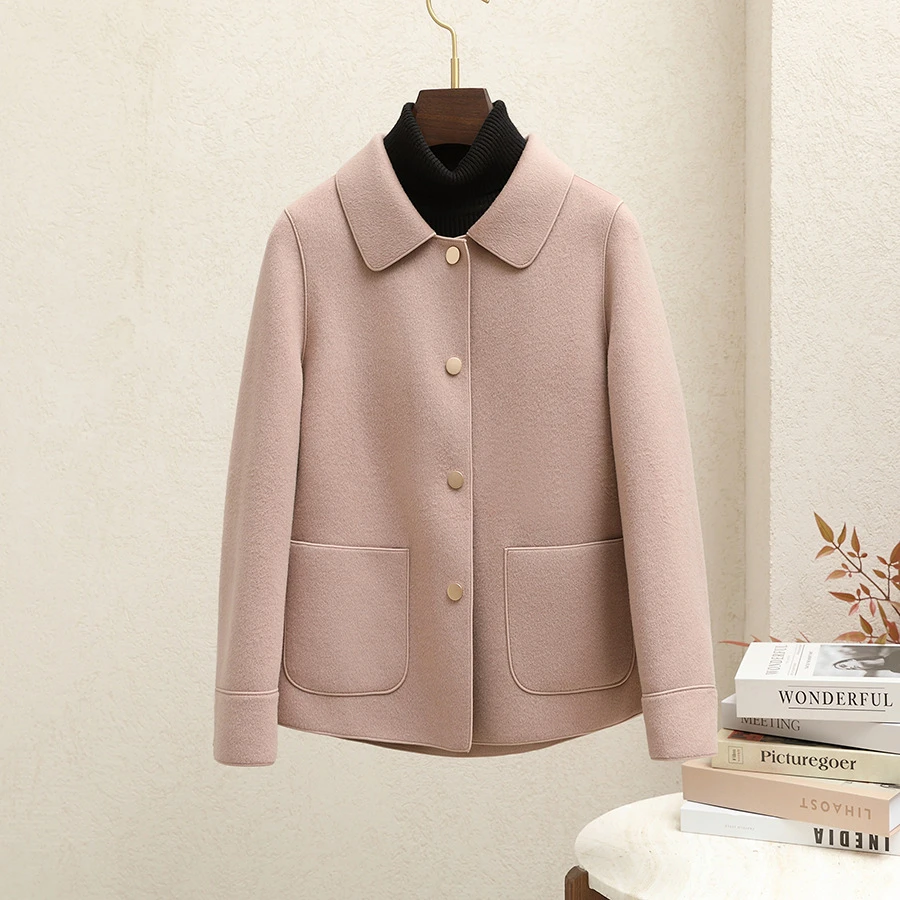 双面羊毛大衣女短款2023新款高端显瘦韩版两面穿妈妈装羊毛呢外套