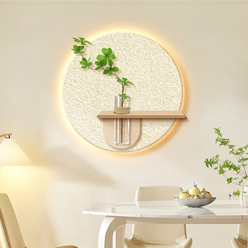 新款奶油风餐厅装饰画水培绿植客厅壁画灯光画高级感玄关适合挂画