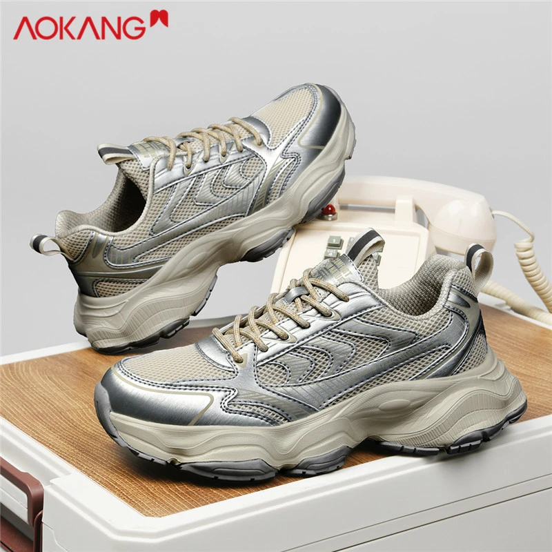 奥康男鞋秋冬轻薄透气网面老爹鞋男士防滑厚底增高网红休闲运动鞋