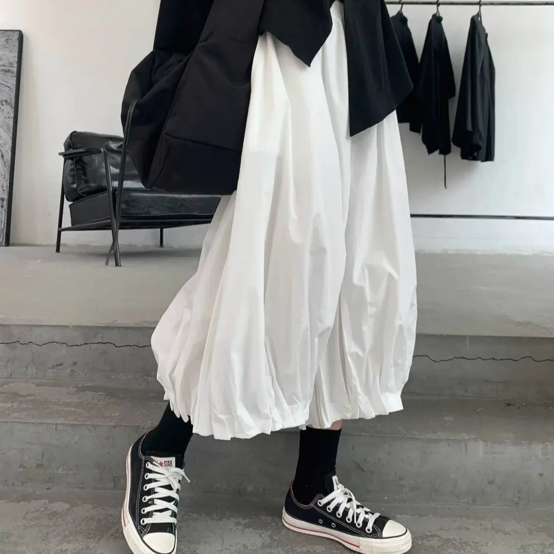 【晚李自制】夏季百褶裤脚花苞裤九分裤 宽松阔腿裤