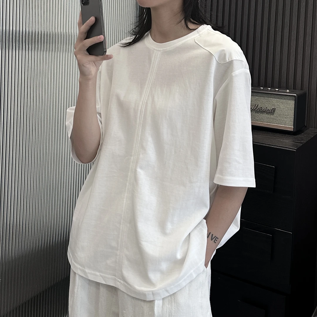 【晚李四季】暗黑简约拼接短袖T恤 夏季宽松情侣款半袖t 恤