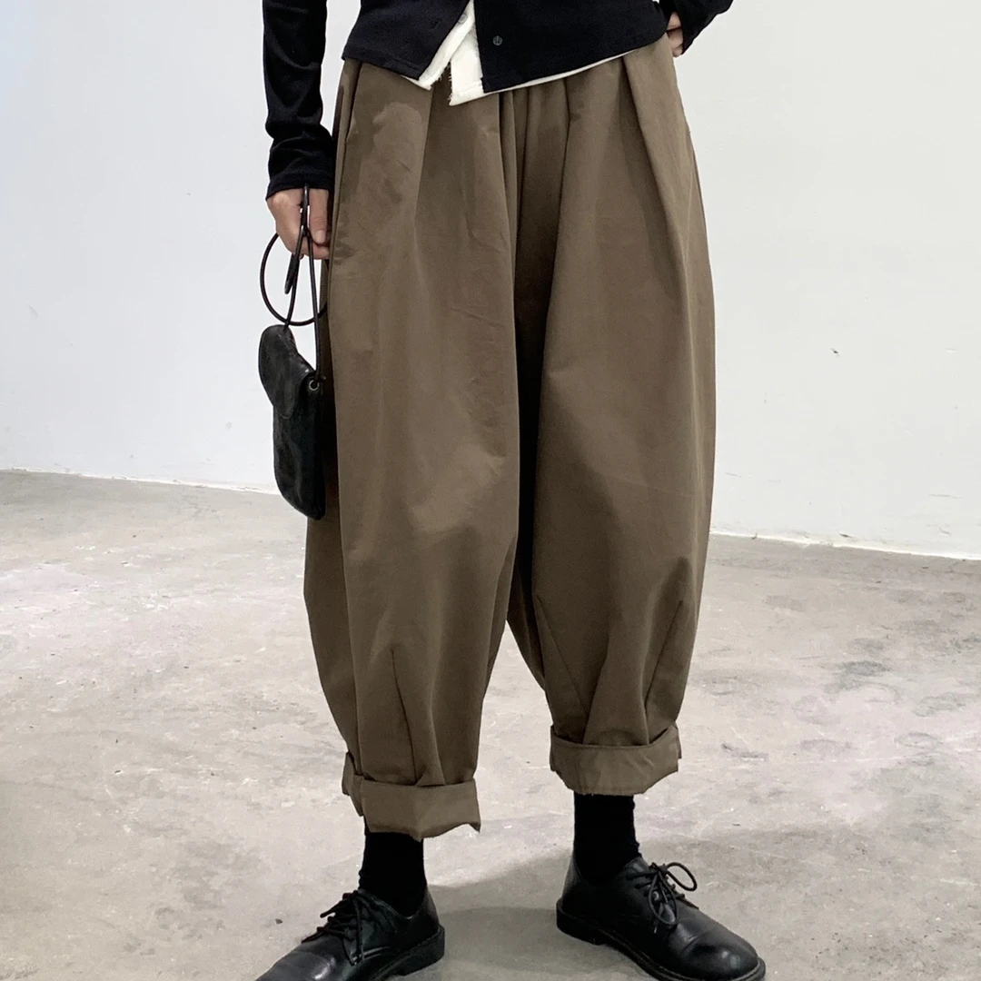 【晚李四季】自制春秋纯色宽松感九分休闲老爹裤 九分裤