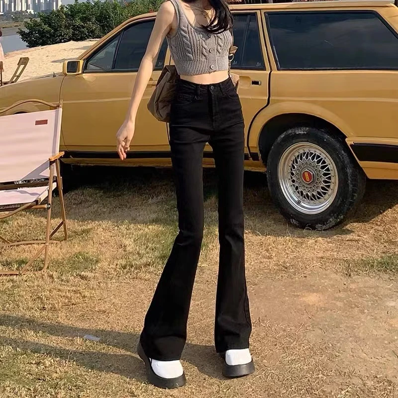 牛仔裤女2024秋冬新款高腰显瘦大码修饰弹力黑色百搭喇叭裤子