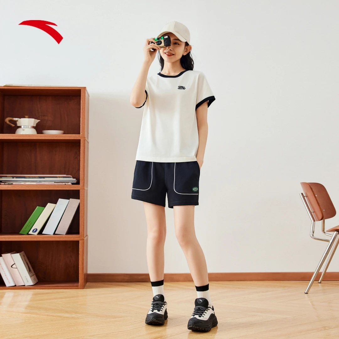 安踏潮流复古快干短裤女2024夏季休闲外穿显瘦五分裤透气裤子(QD)