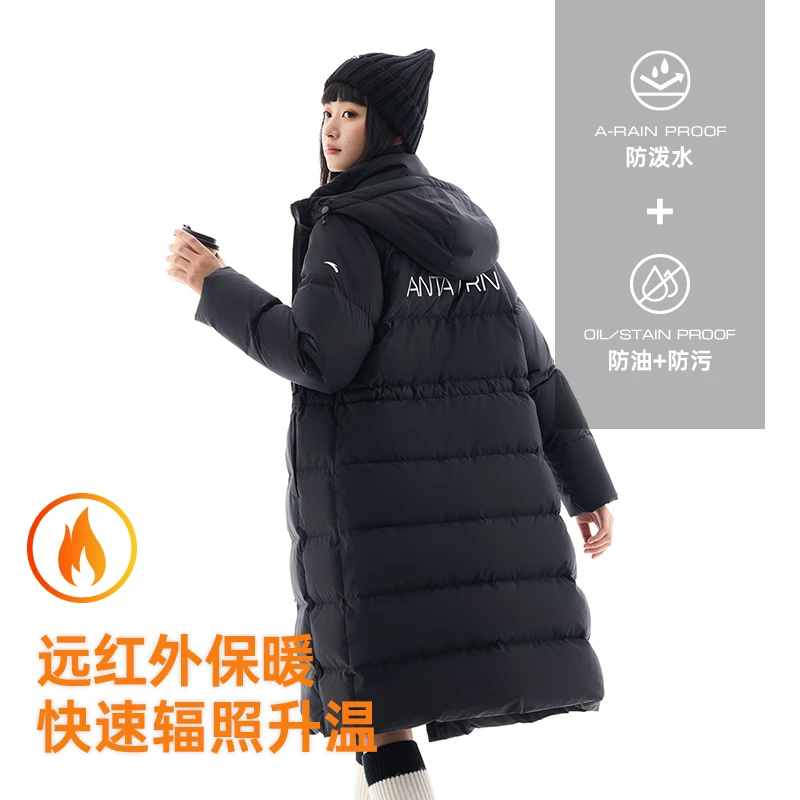 安踏三层速暖羽绒服|三防中长款鸭绒外套女款冬季面包服收腰上衣