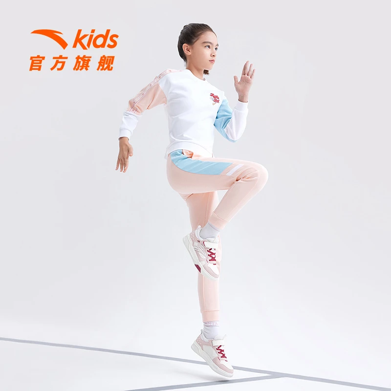 安踏儿童针织运动套新款女大童舒适保暖运动百搭款套装