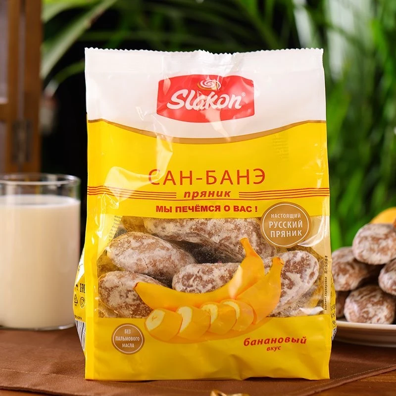 俄罗斯原装进口美味粗粮面包香蕉光头饼slakon早餐糕甜点低脂全麦
