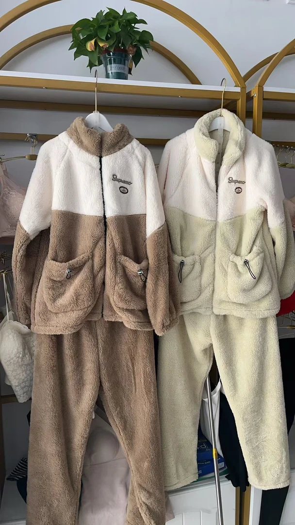情侣款法兰绒睡衣加厚加绒保暖家居服冬季套装