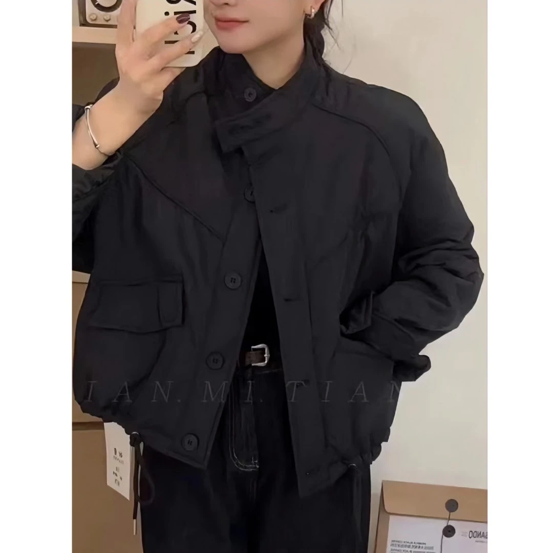 欧版夹棉外套女工装宽松立领短款夹克2024新款秋冬保暖棉衣潮流