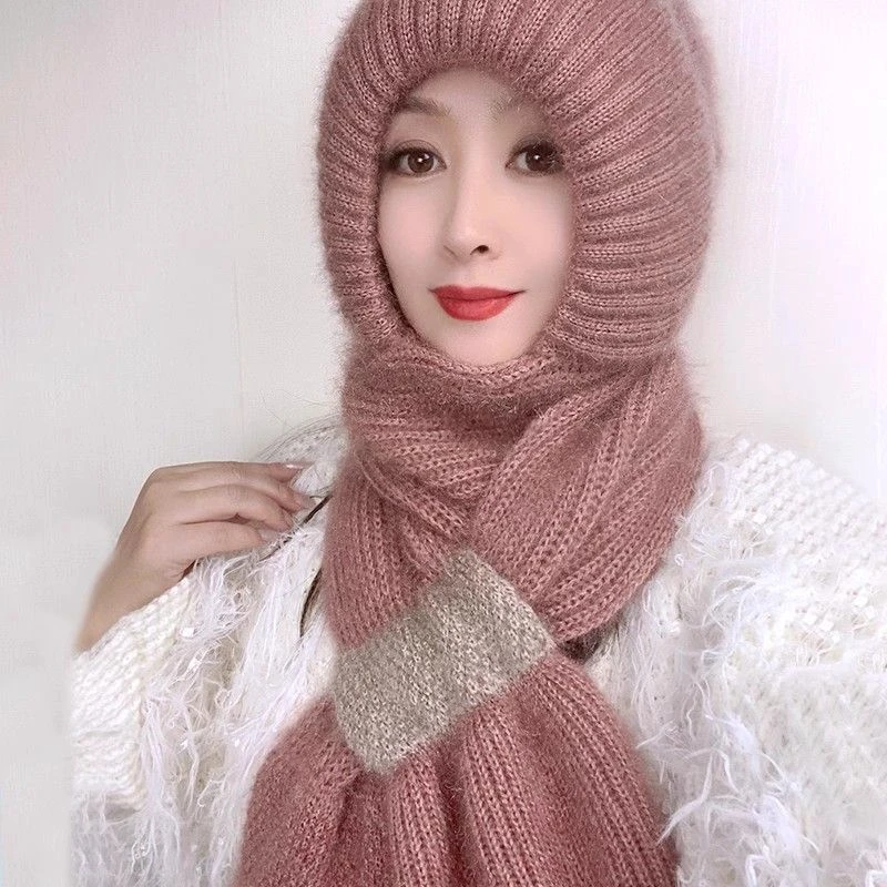 围巾一体帽子风雪帽子加厚帽子双层帽子