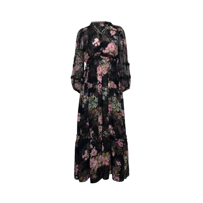 【黑色-林姐真丝】双绉桑蚕丝连衣裙Y25-45