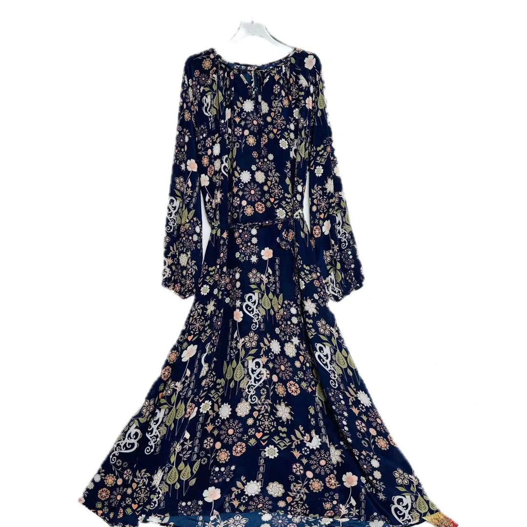 【2024-林姐真丝】手绘花色桑蚕丝连衣裙YR24D056