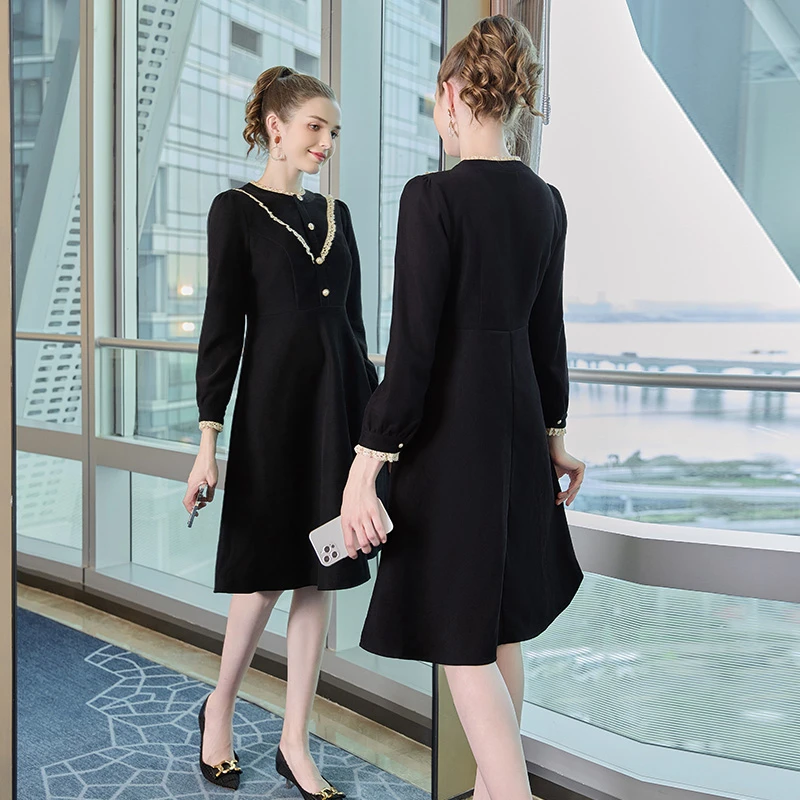 奢姿2025年秋款新款大码女装减龄花边装饰裙子胖妹妹时尚连衣裙