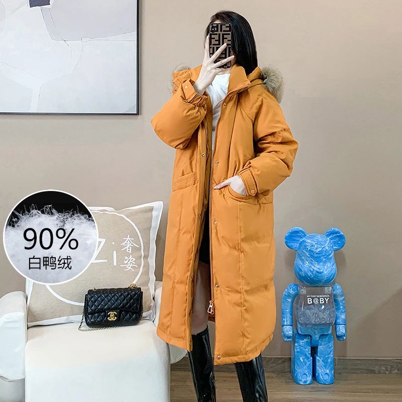 奢姿【抗冻保暖】大码女装时尚休闲保暖长款羽绒服连帽狐狸毛领外套