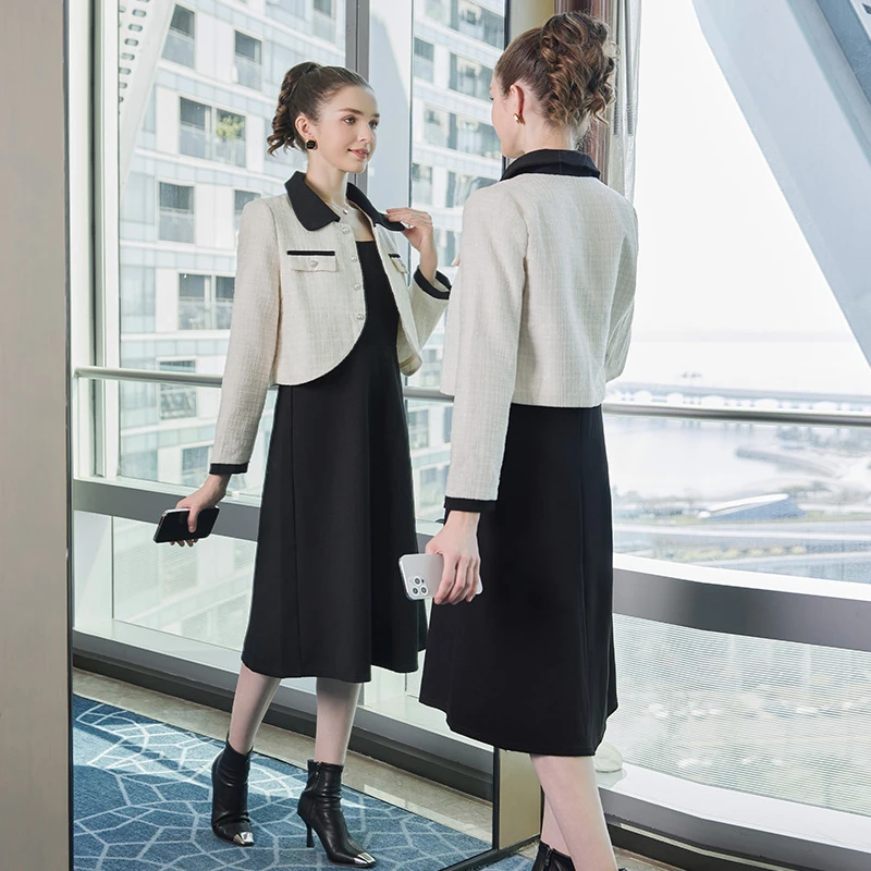 奢姿2024年春装新款大码女装时尚通勤套装胖妹妹上衣吊带裙两件套