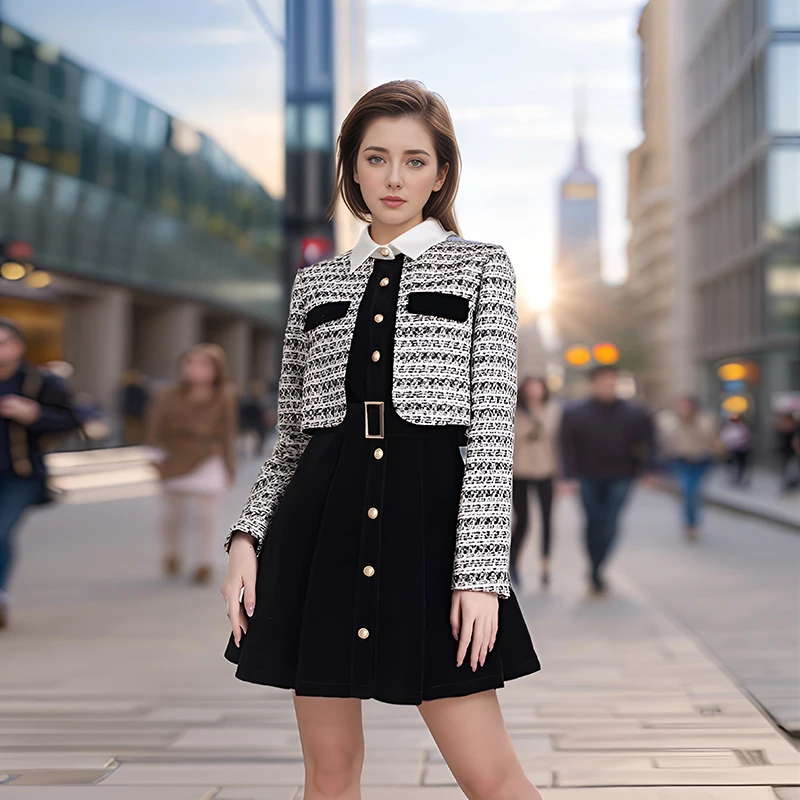 奢姿2025年秋季新款大码女装气质拼接裙子胖妹妹法式假两件连衣裙