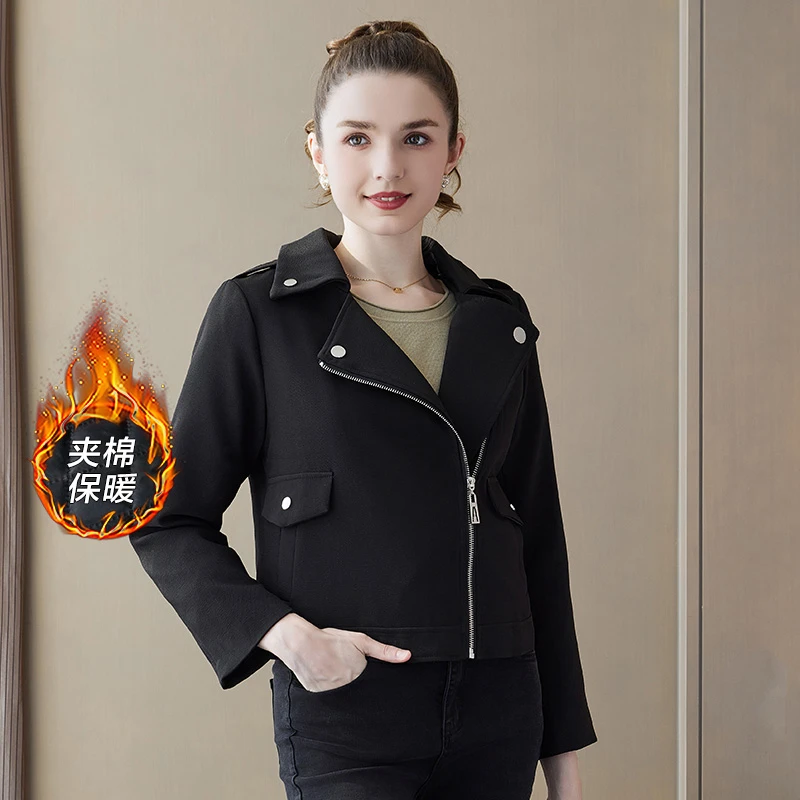 奢姿2023年冬季新款大码女装夹棉上衣胖妹妹气质通勤中性百搭外套