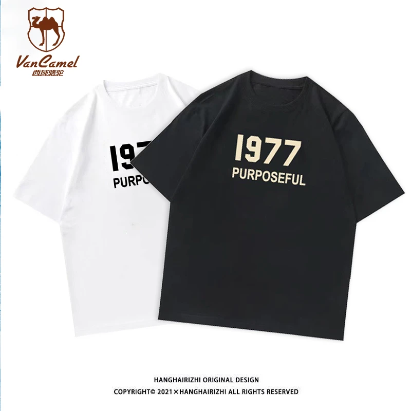 VANCAMEL/西域骆驼夏季情侣款纯棉百搭短袖宽松圆领宽松AW1977