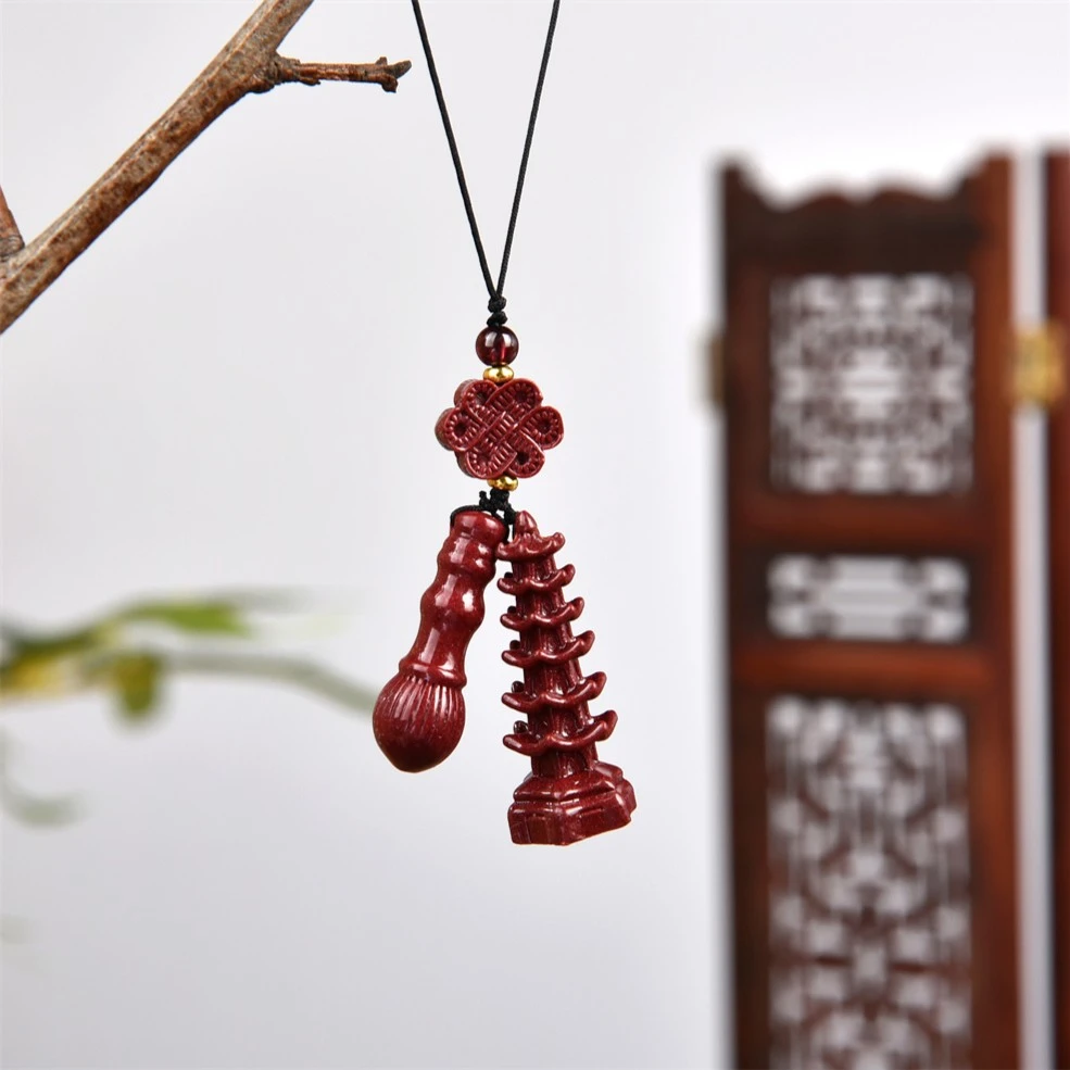 含辰砂工艺品（桃）简约国风文昌塔状元笔朱砂挂件