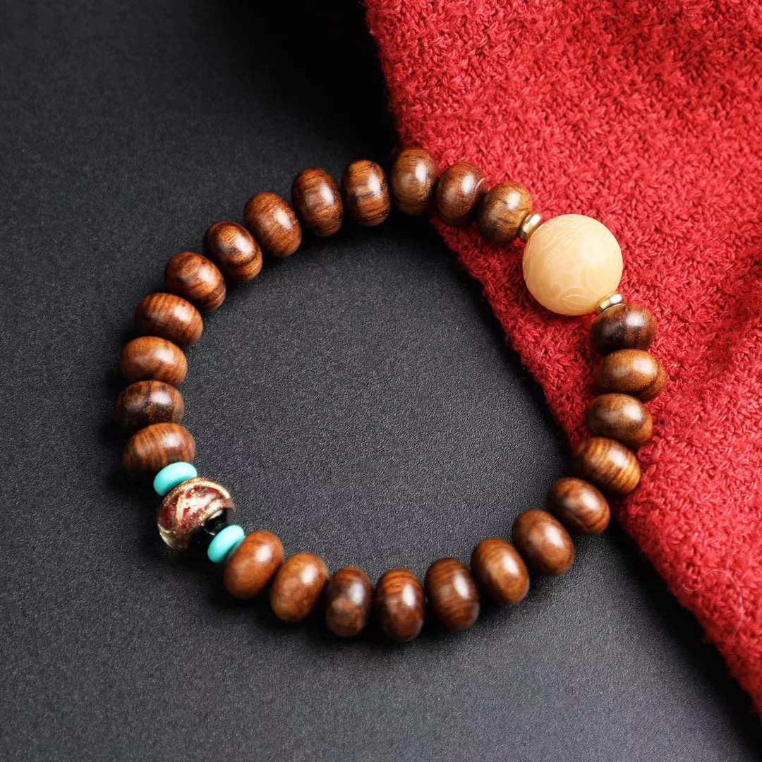 （桃）单圈大气檀木招财进宝手串（9*6苹果珠）