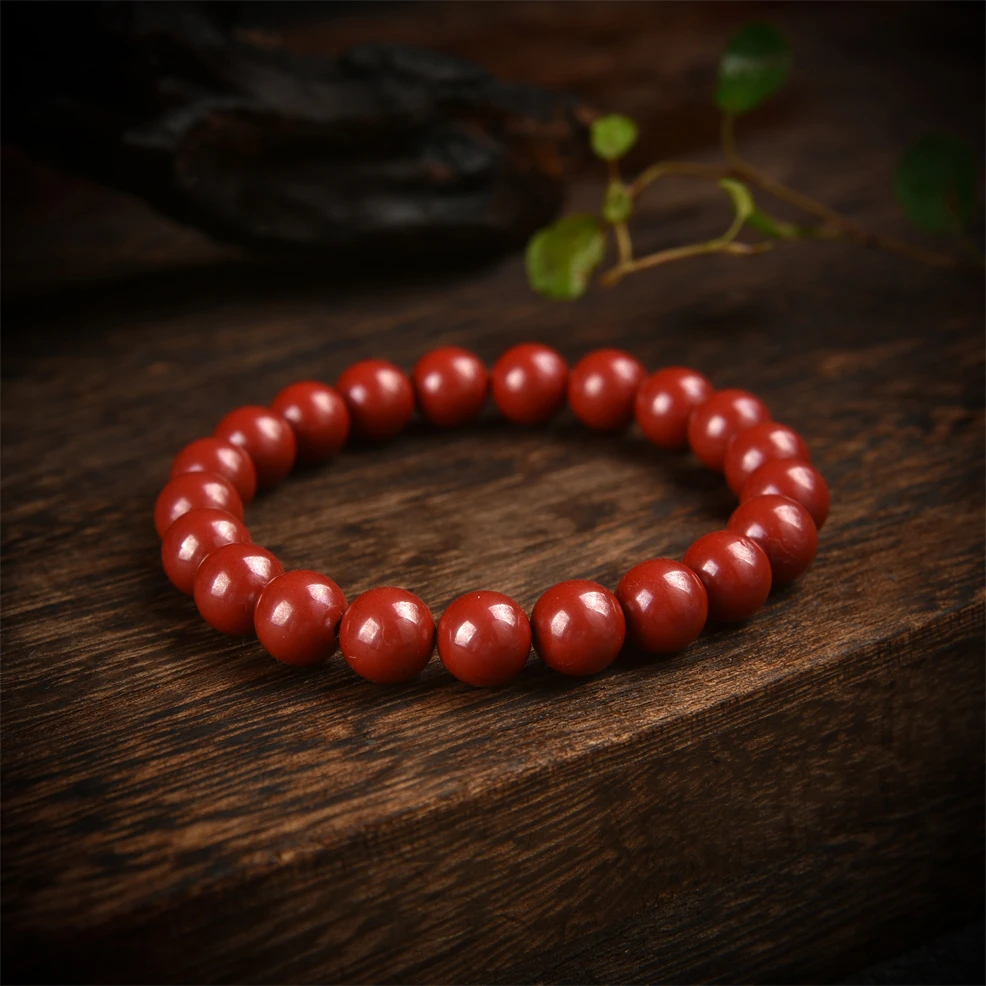 含辰砂工艺品（桃）夏意浓系列~惊鸿紫红素珠单圈朱砂手串