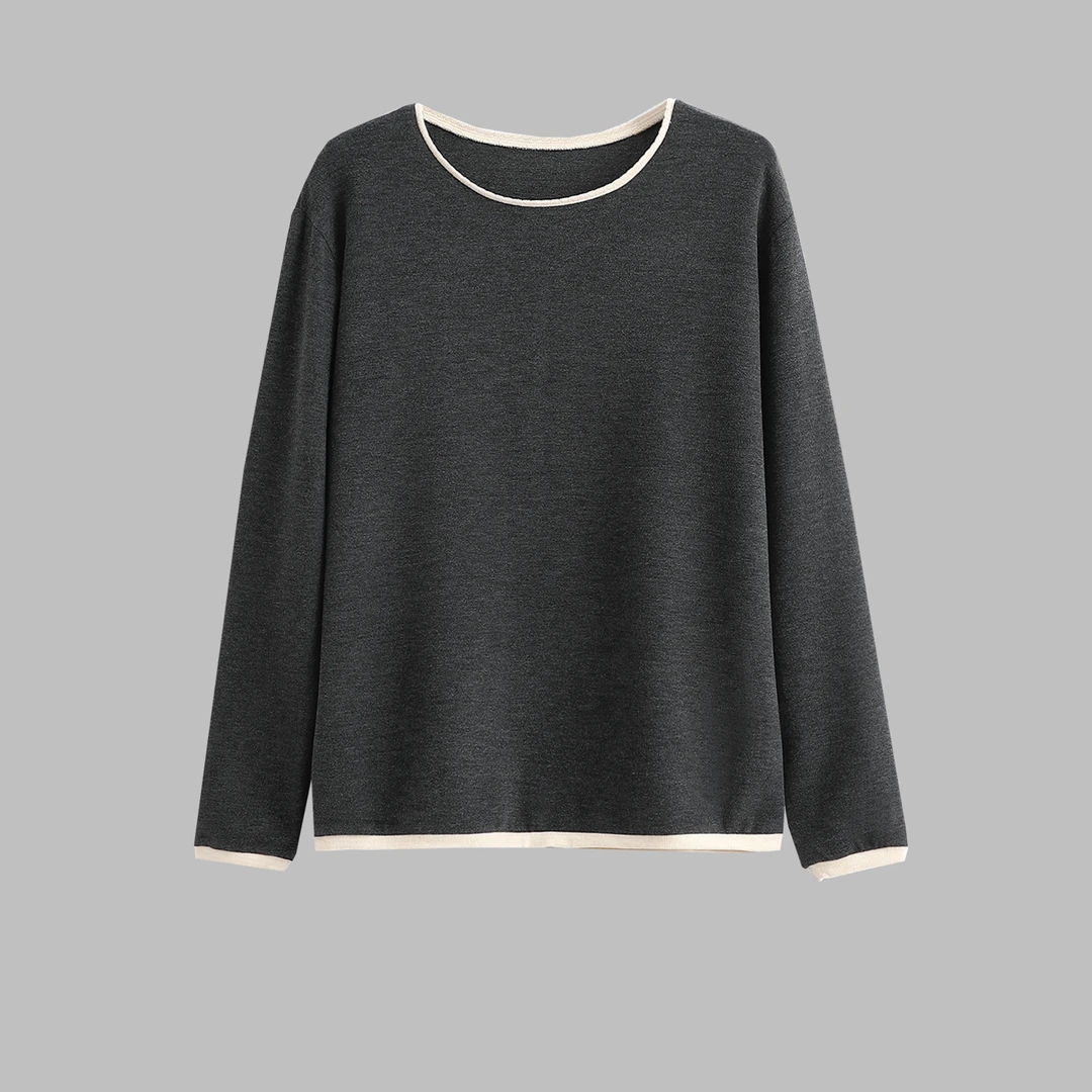 菲菲惊喜社  女款撞色花边领羊毛衫大码春秋针织休闲宽松加绒纯色