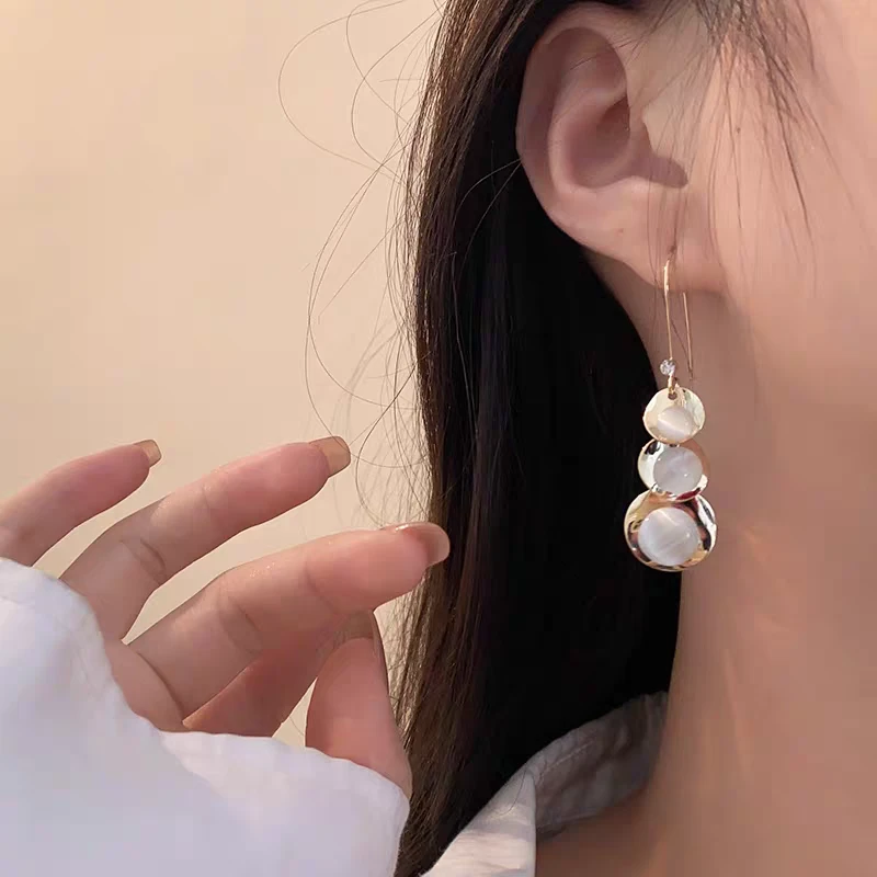 yingyan/赢颜 锌合金耳饰 Y101圆形喵喵石流苏耳环新款葫芦设计