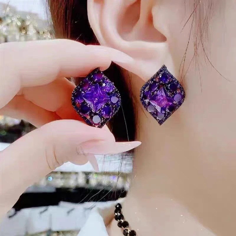 yingyan/赢颜 锌合金耳饰 Y133超闪亮紫色气质时尚个性耳环