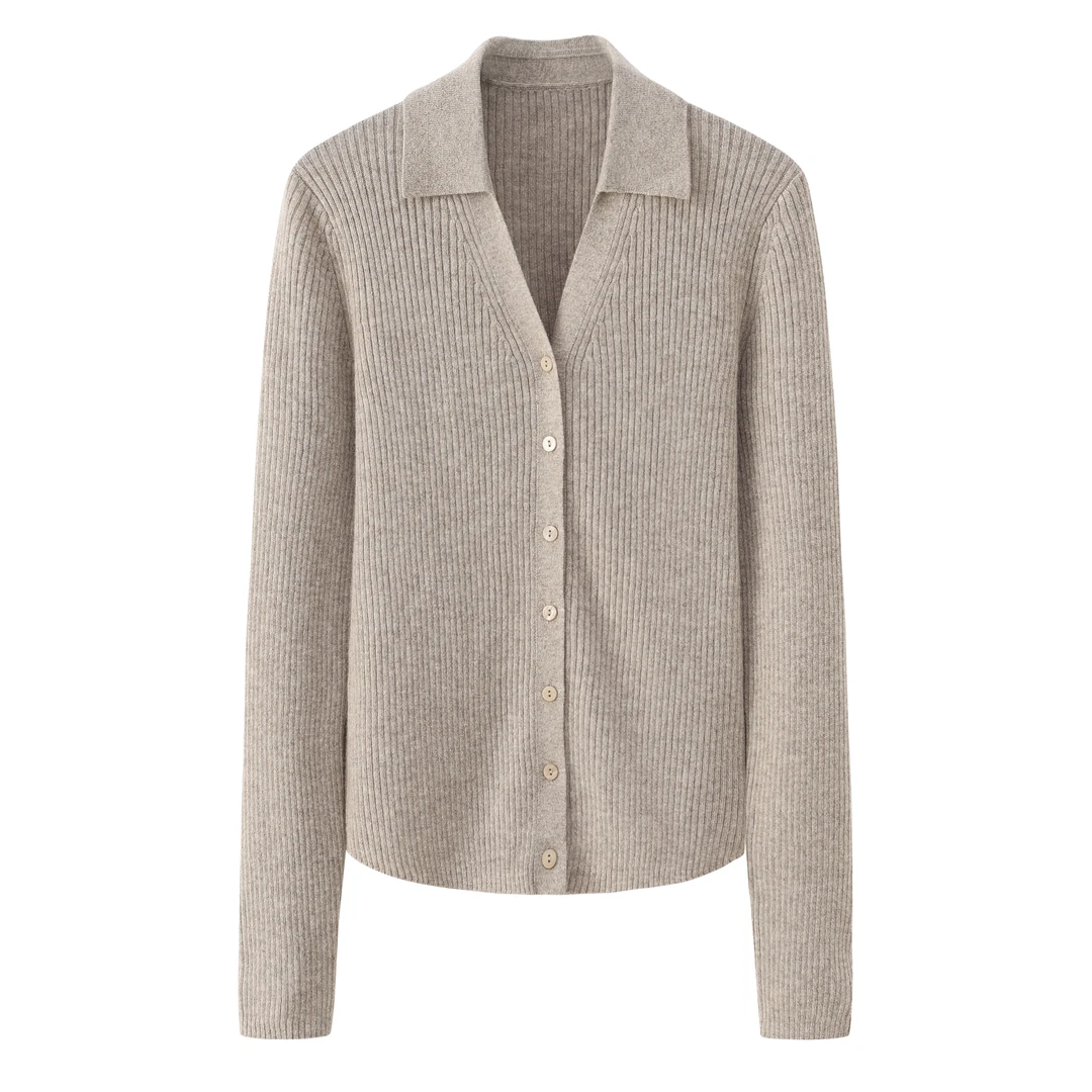 鄂尔多斯市羊绒小翻领秋冬时尚新品百搭女士修身针织气质