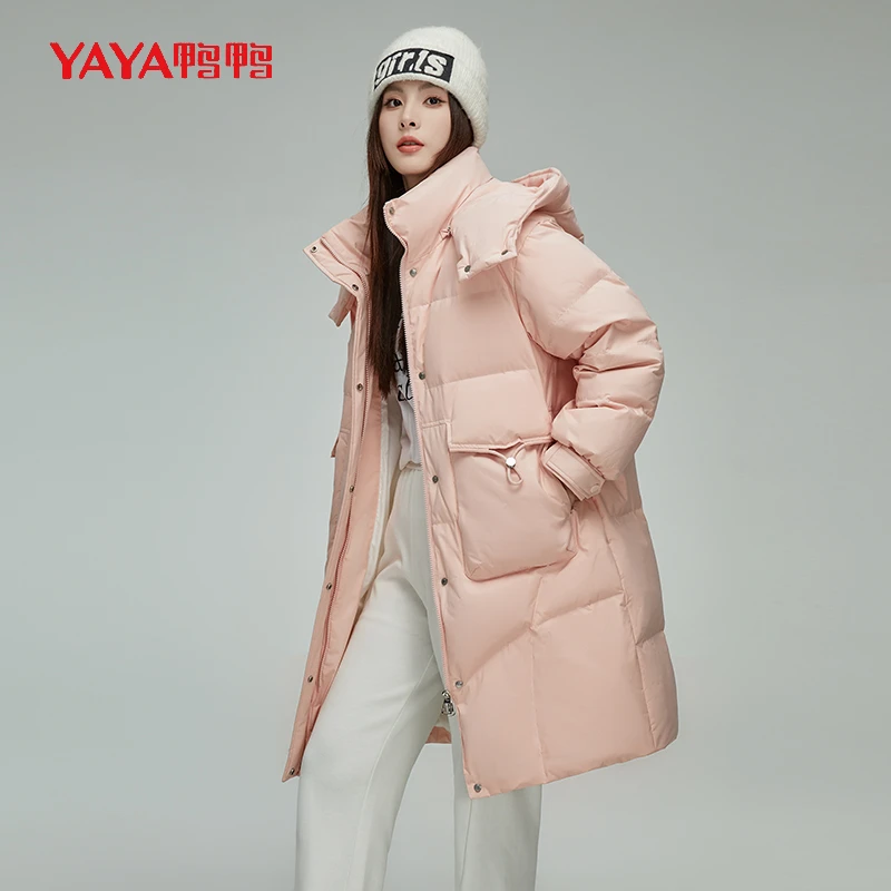 YAYA/鸭鸭韩版休闲气质长款时尚连帽女士加厚羽绒服YE3B609375D