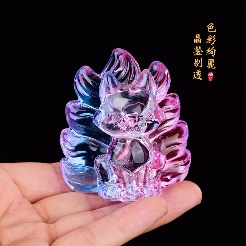 【九尾狐】琉璃创意九尾狐摆件晶莹轻奢高端玄关家居九尾狐桌面摆件