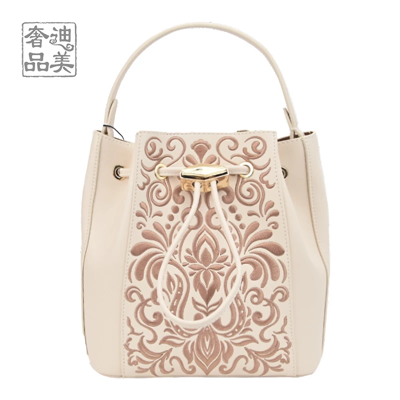 七七-（繁花浅梦 ）苏绣凤冠轻奢休闲刺绣包包修身水桶小众百搭手提