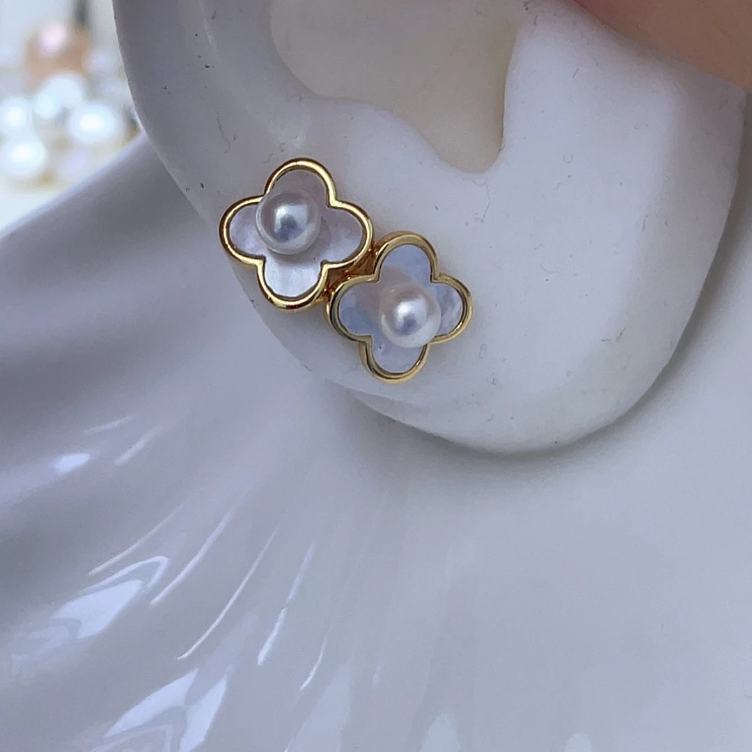 银S925镶嵌耳饰淡水珍珠