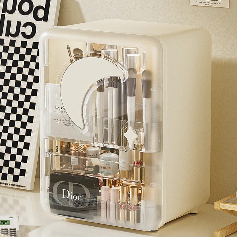 精致化妆品收纳盒桌面透明带盖防尘口红化妆刷收纳柜