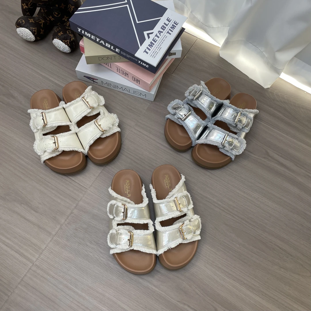 厚底复古浅色系一字勃肯拖鞋女25年夏季新款外穿皮带扣凉拖半拖