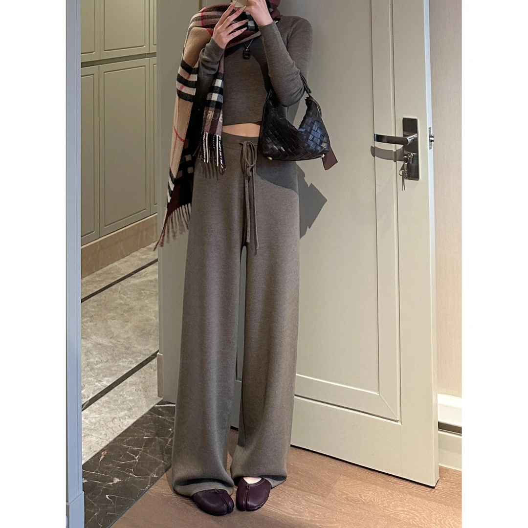 巨舒服！巨喜欢这件！针织阔腿裤女秋季软糯高级感气质百搭休闲裤子