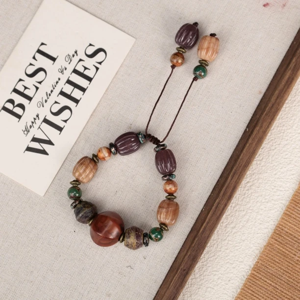 合金琉璃手链 LZ3560-1红色不规则瑙瑙橙色紫色南瓜珠琉璃手链