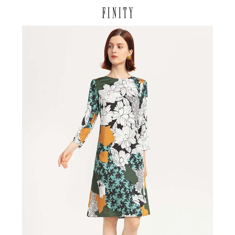 【粉丝专享】FINITY 时尚印花复古气质连衣裙小众小香风 F20TD3112L