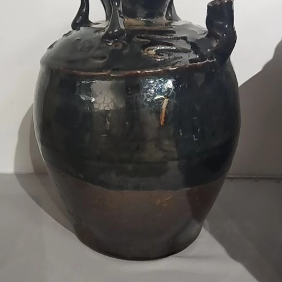 牧***鹿陶瓷磁州窑黑釉三系酒壶一把