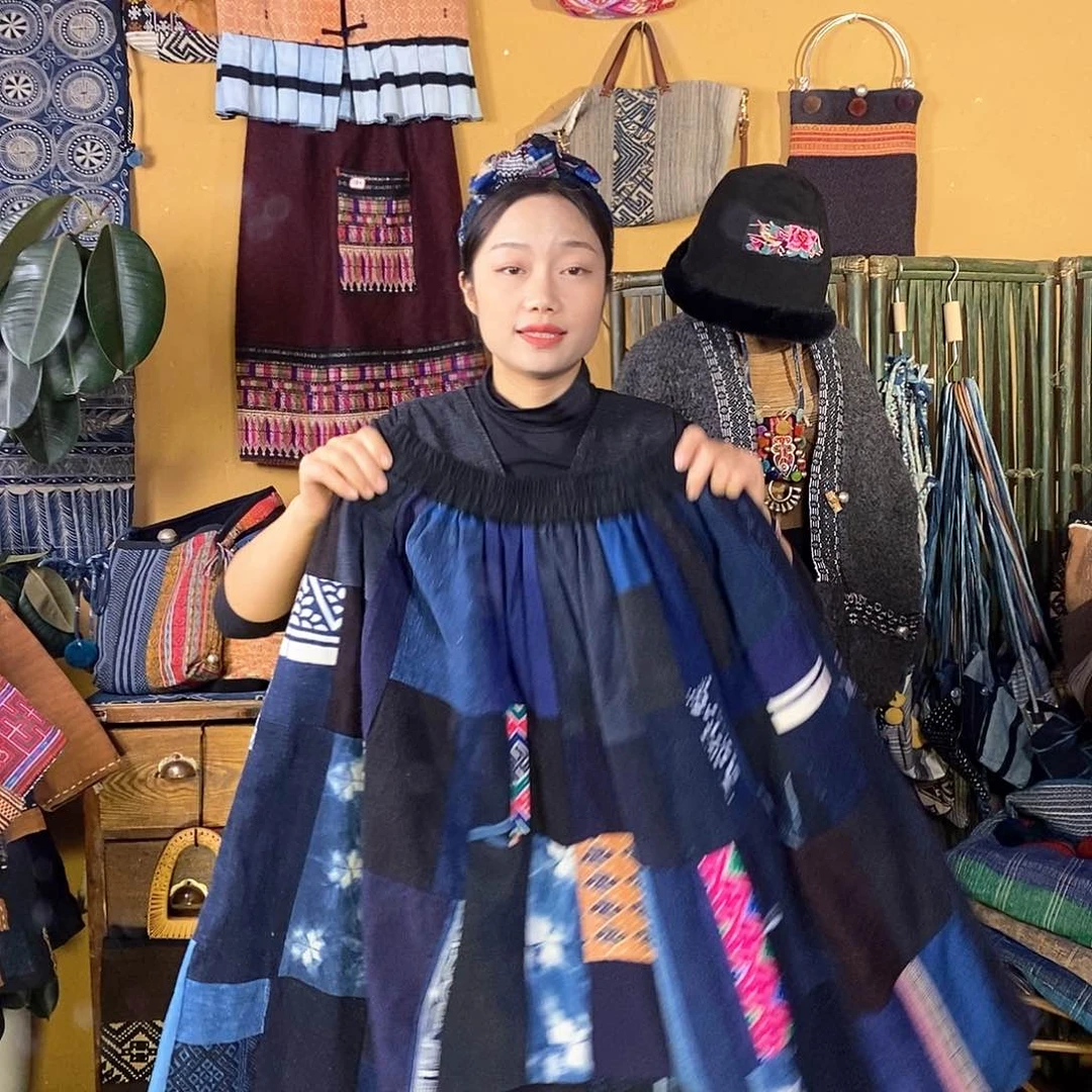 织绣手工土布拼接半身裙