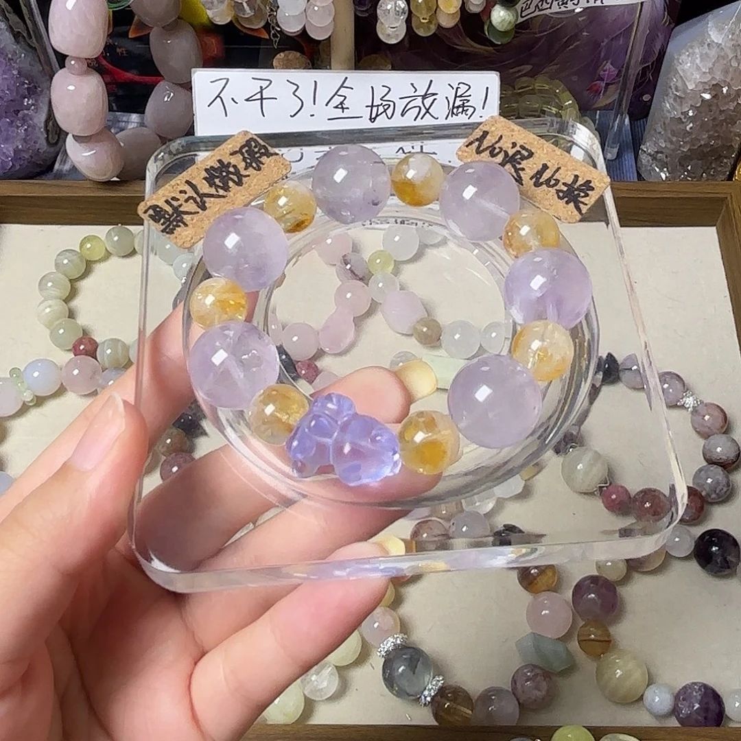 熊***猫水晶未镶嵌手链675号紫兔毛