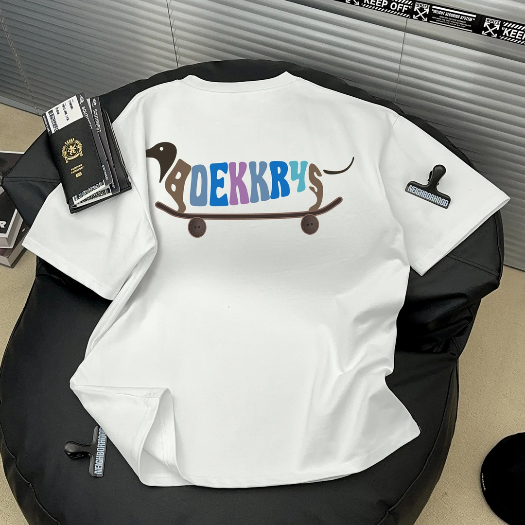 Dekkry夏季简约潮牌美式纯棉短袖T恤男女潮流宽松圆领半袖上衣