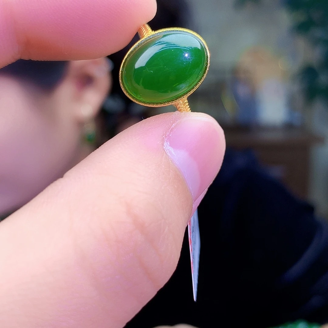 吊坠(不含链)银S925镶嵌和田玉（碧玉）戒指