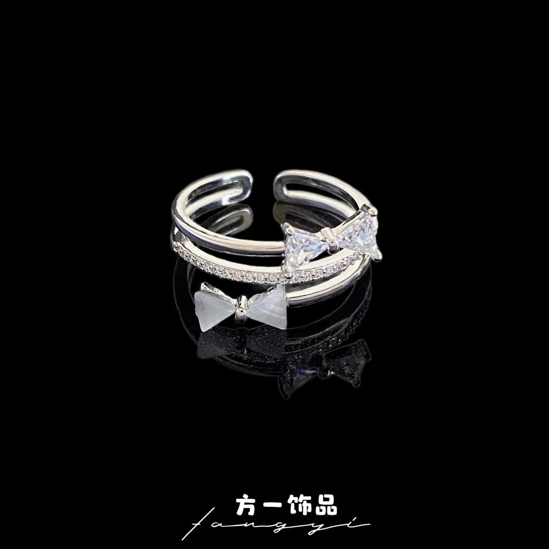 铜合金戒指 甜美蝴蝶结戒指 比翼双飞 开口可调节设计 气质高级感