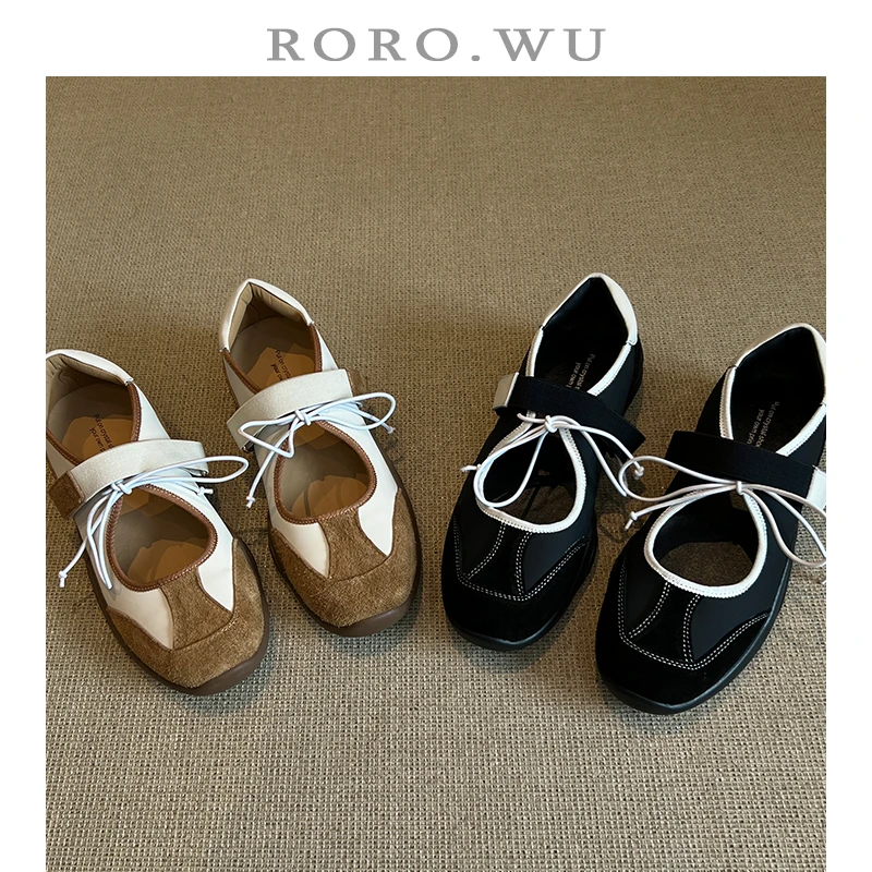 娆娆吴·牛皮休闲减龄运动魔术贴轻盈百搭拼色日常镂空单鞋A172