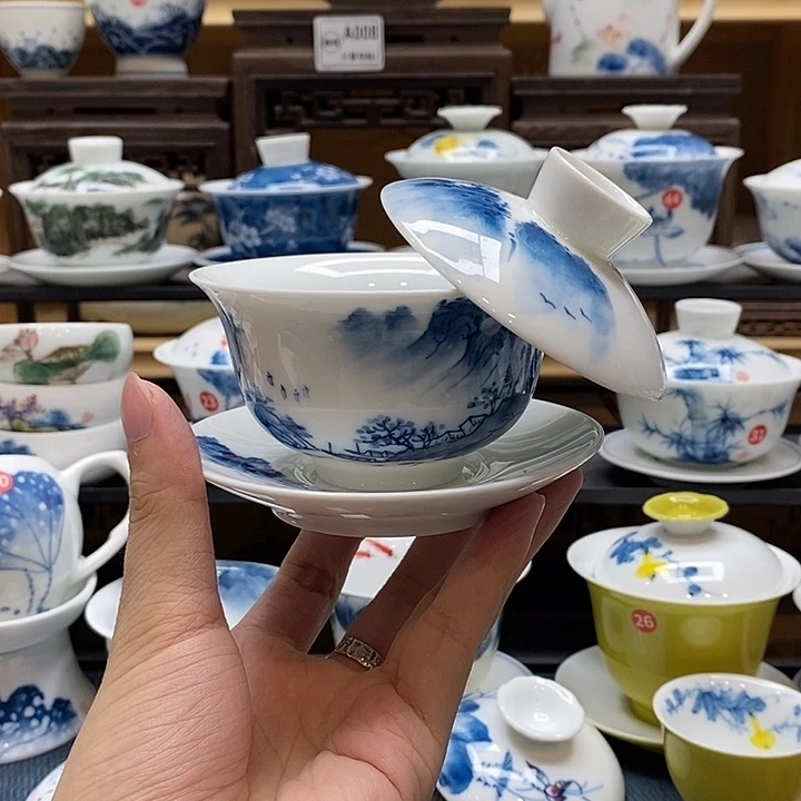 手绘烟雨江南150cc悬停釉下彩微瑕福利款