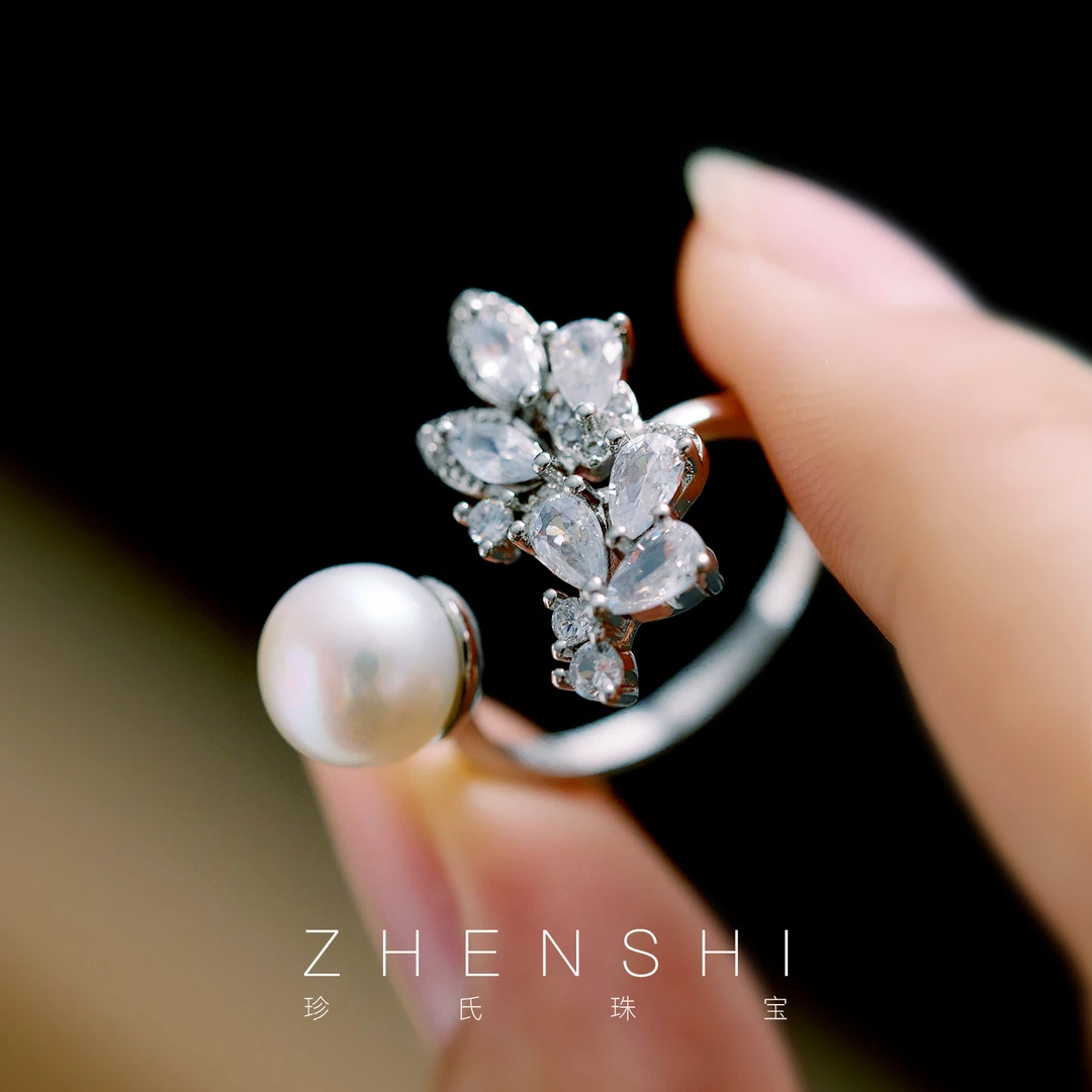 珍氏珠宝天然淡水珍珠戒指女款 高奢精致气质感开口戒指环（指翎）