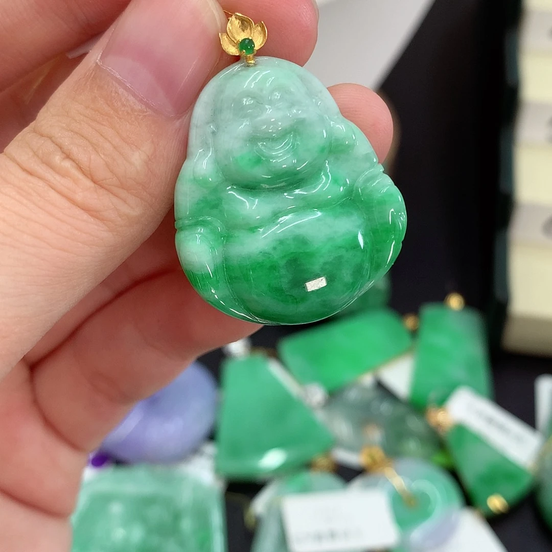 翡翠18K金镶嵌吊坠(不含链)