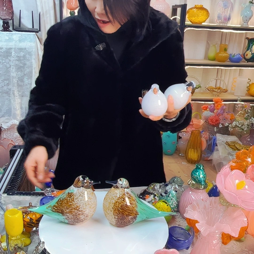 一对大大鸟家悦琉璃工艺品