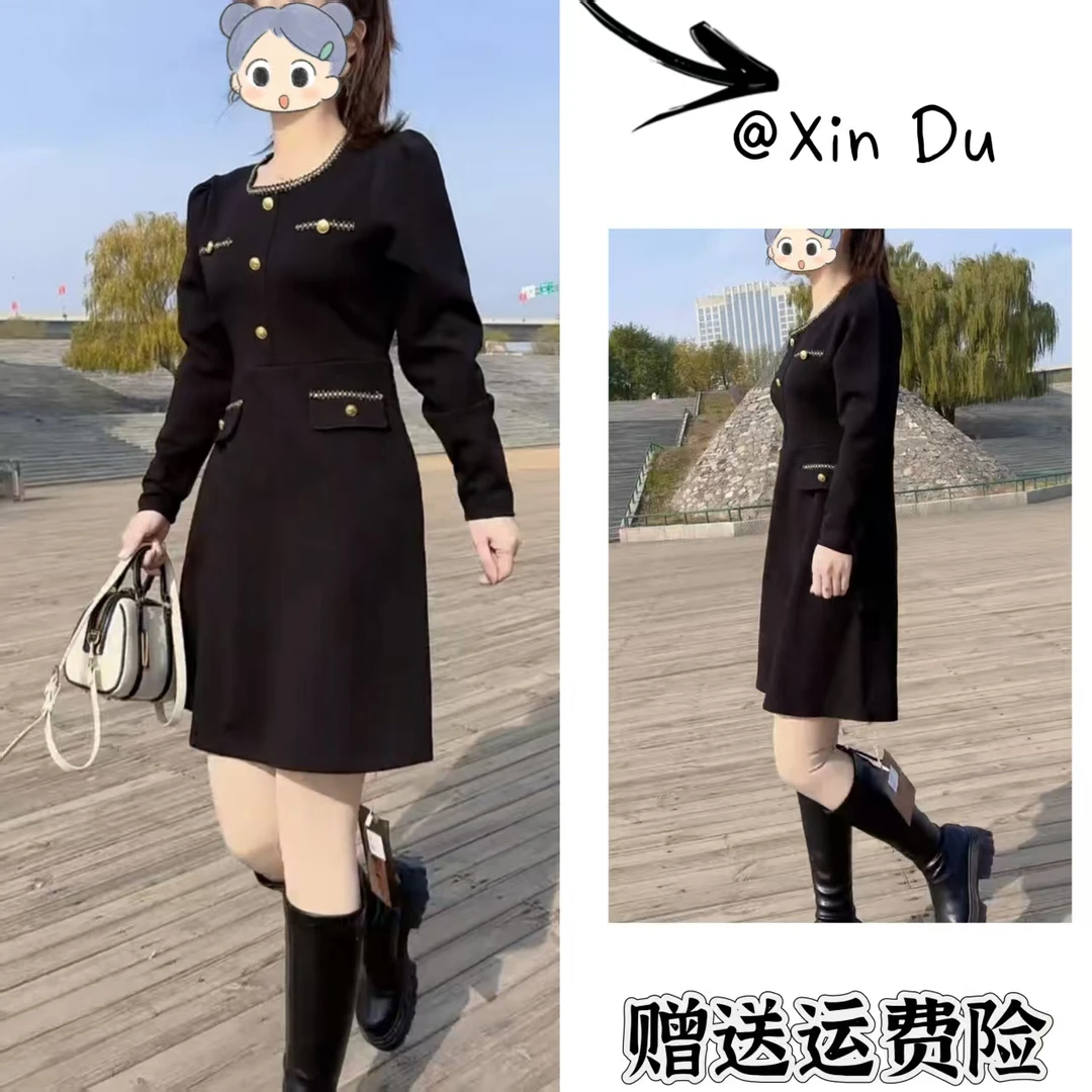 2025秋季新款时尚显瘦气质女士网红洋气连衣裙百搭款D22382